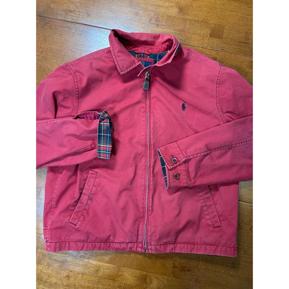 Polo Ralph Lauren Harrington Jacket Mens Large Red Plaid Lined Cotton Zip Up
